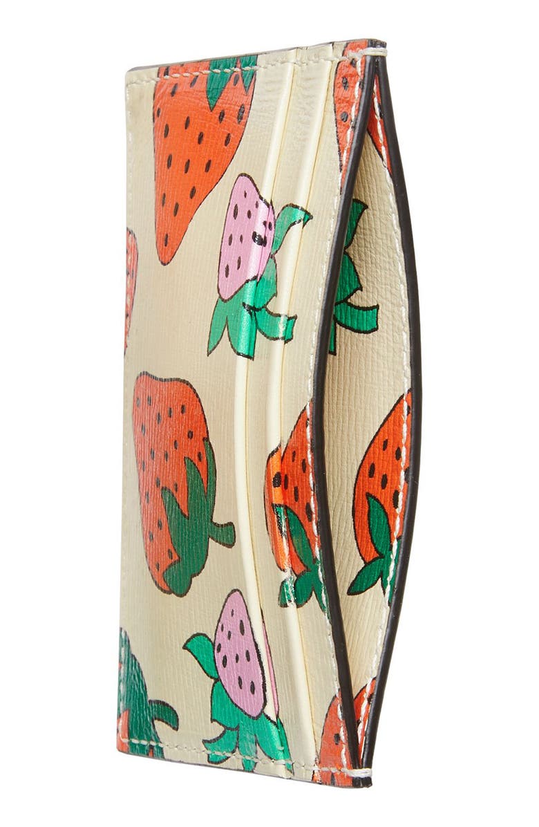 Gucci Zumi 463 Strawberry Print Leather Card Case, Alternate, color,