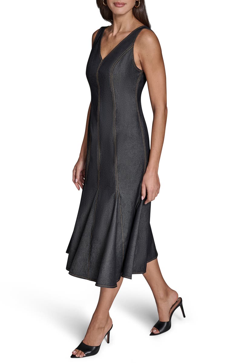 BCBG Topstitch Detail Denim Dress, Alternate, color, Black