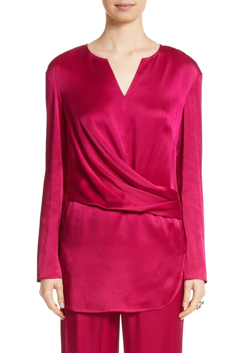 St. John Collection Front Drape Liquid Crepe Blouse, Main, color,