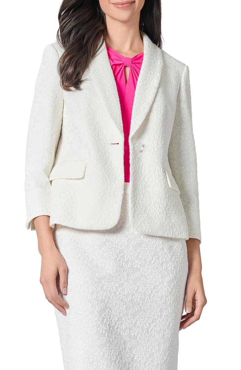 KASPER Shawl Collar Lace Three Quarter Sleeve Blazer, Main, color, Lily White