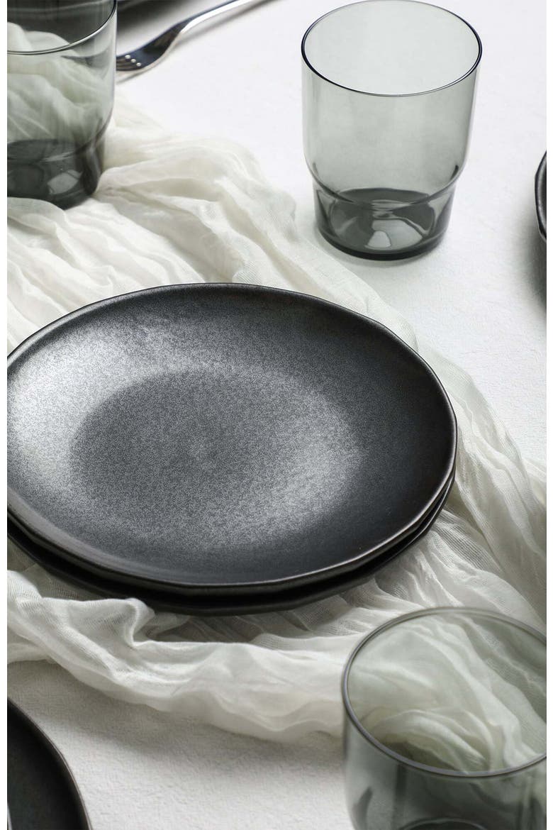 Rio Stoneware 16-Piece Dinnerware Set with Glasses, Alternate, color, Black