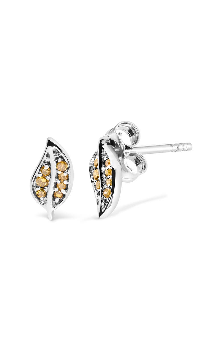 Haus of Brilliance Silver Yellow Diamond Accent Leaf Stud Earrings, Alternate, color, White
