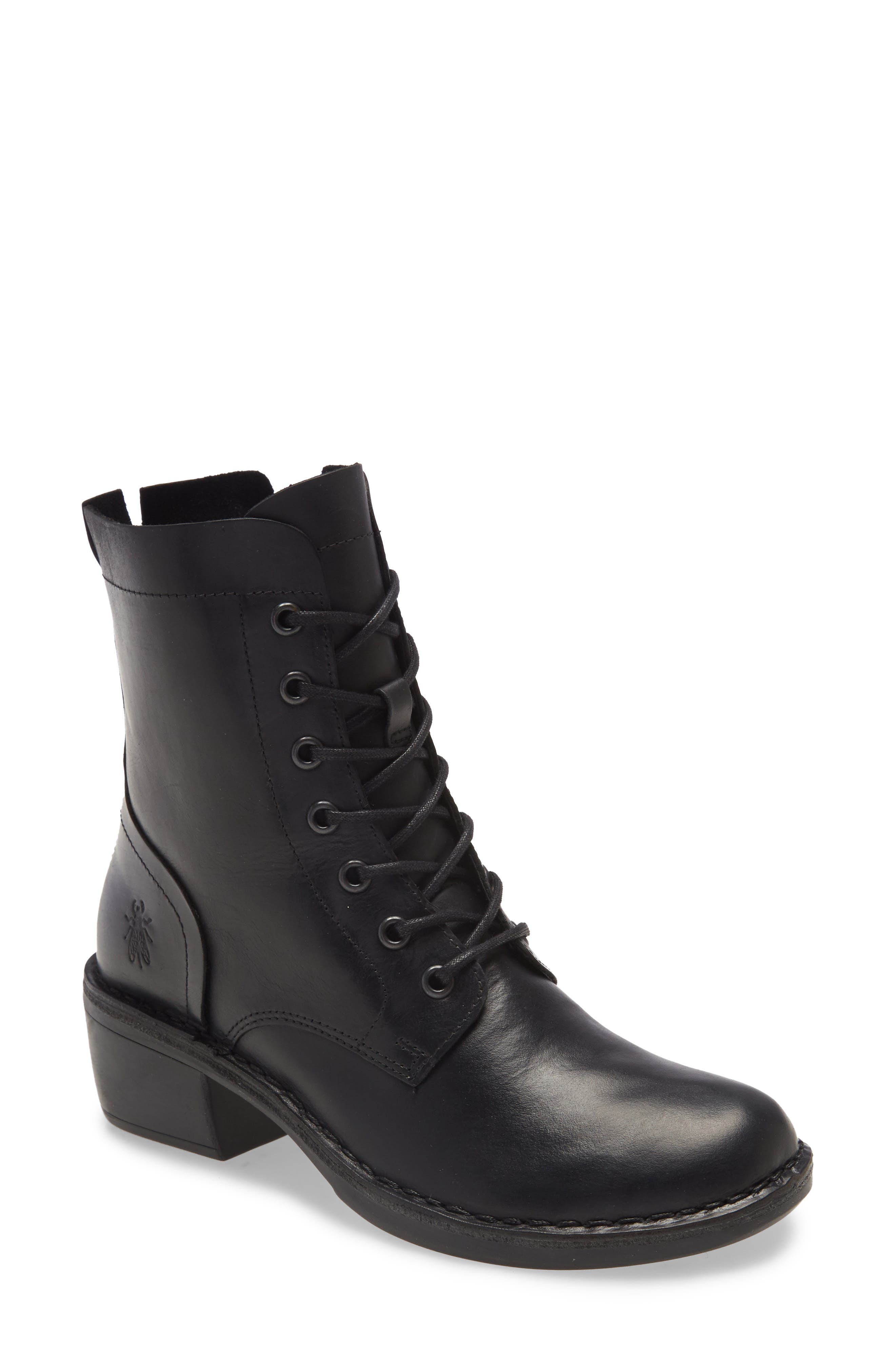 Fly London Milu Lace-Up Leather Boot, Main, color, Black Leather
