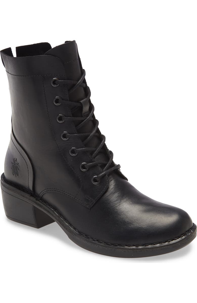 Fly London Milu Lace-Up Leather Boot, Main, color, Black Leather