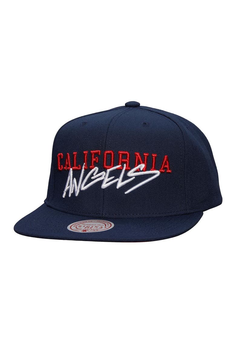 Men's Mitchell & Ness Navy California Angels Team Tagged Snapback Hat, Main, color, Navy