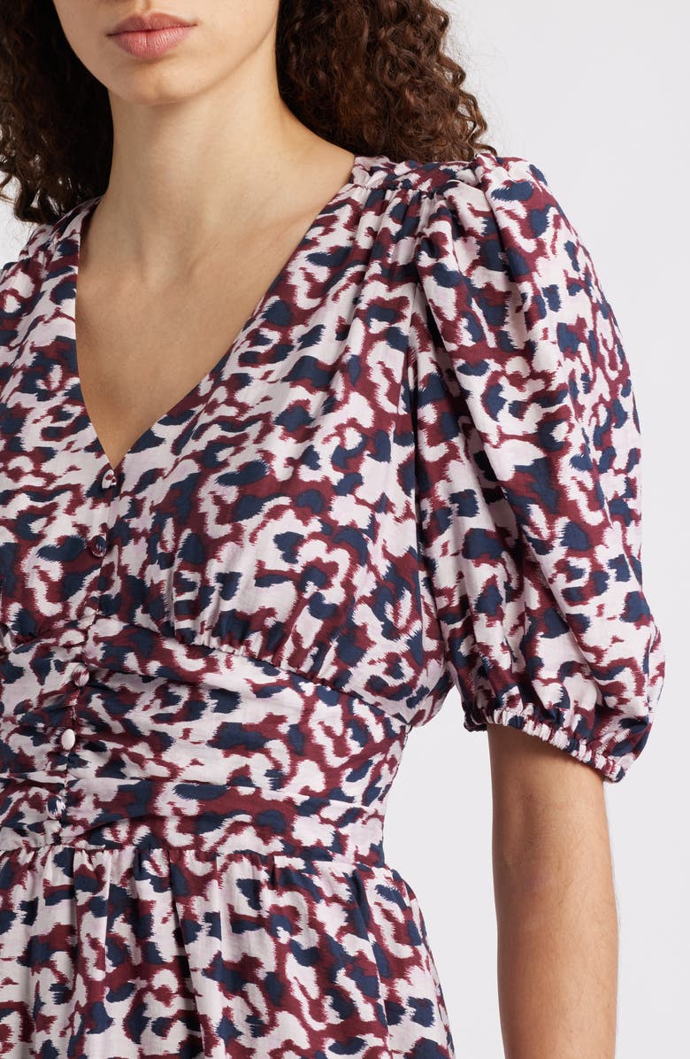 Caslon<sup>®</sup> Puff Sleeve Heart Midi Dress, Alternate, color, Red- Pink Addie Abstract