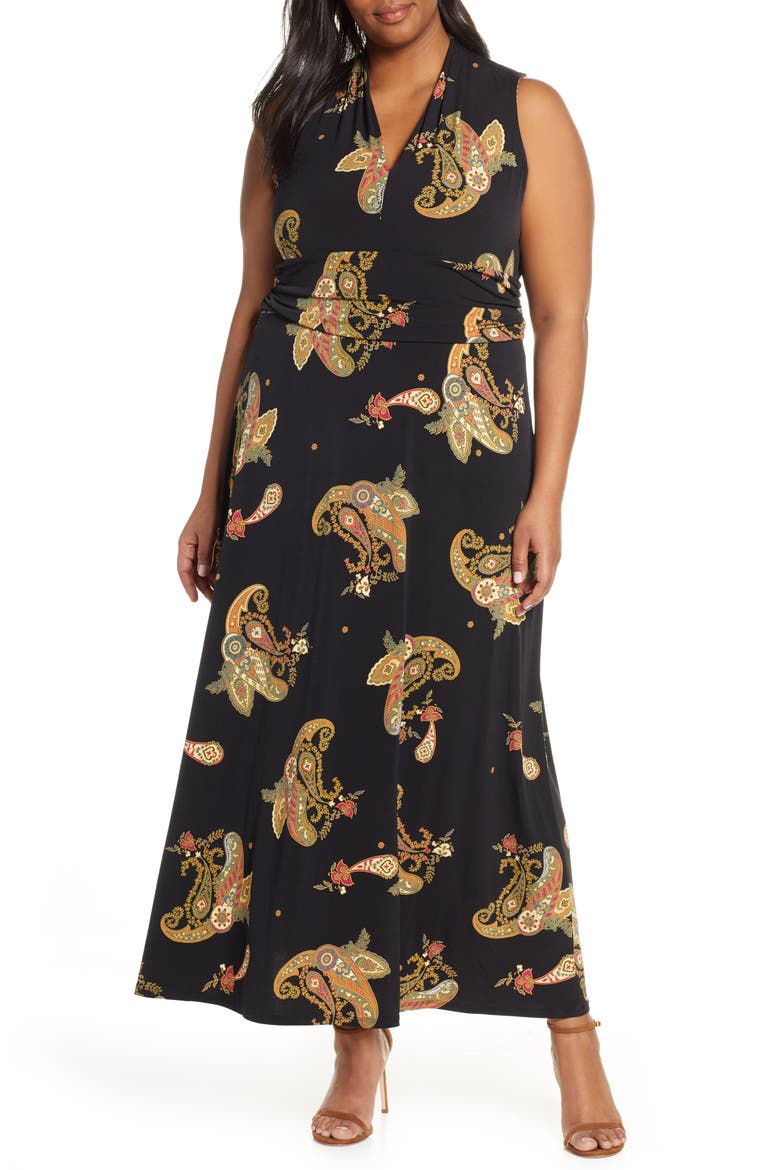 Paisley Spice Maxi Dress, Main, color, RICH BLACK