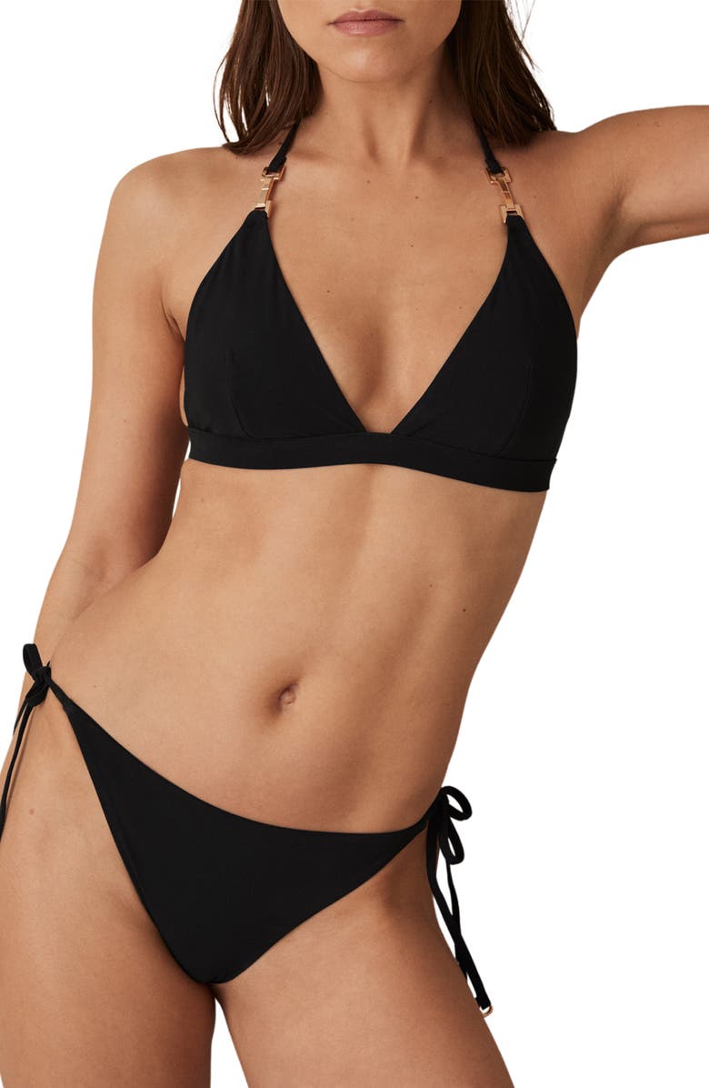 Reiss Riah Side Tie Bikini Bottoms, Alternate, color, Black