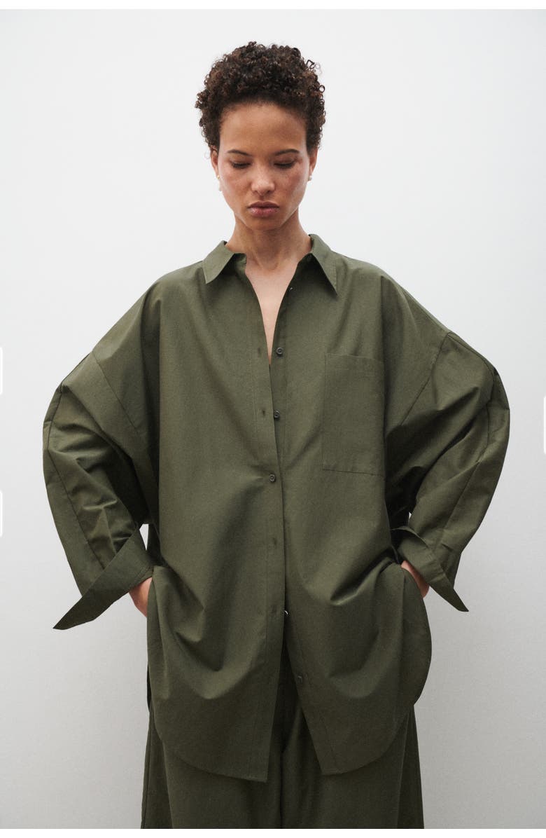 SILK LAUNDRY COTTON SILK ROUND SHIRT PINE, Alternate, color, Pine