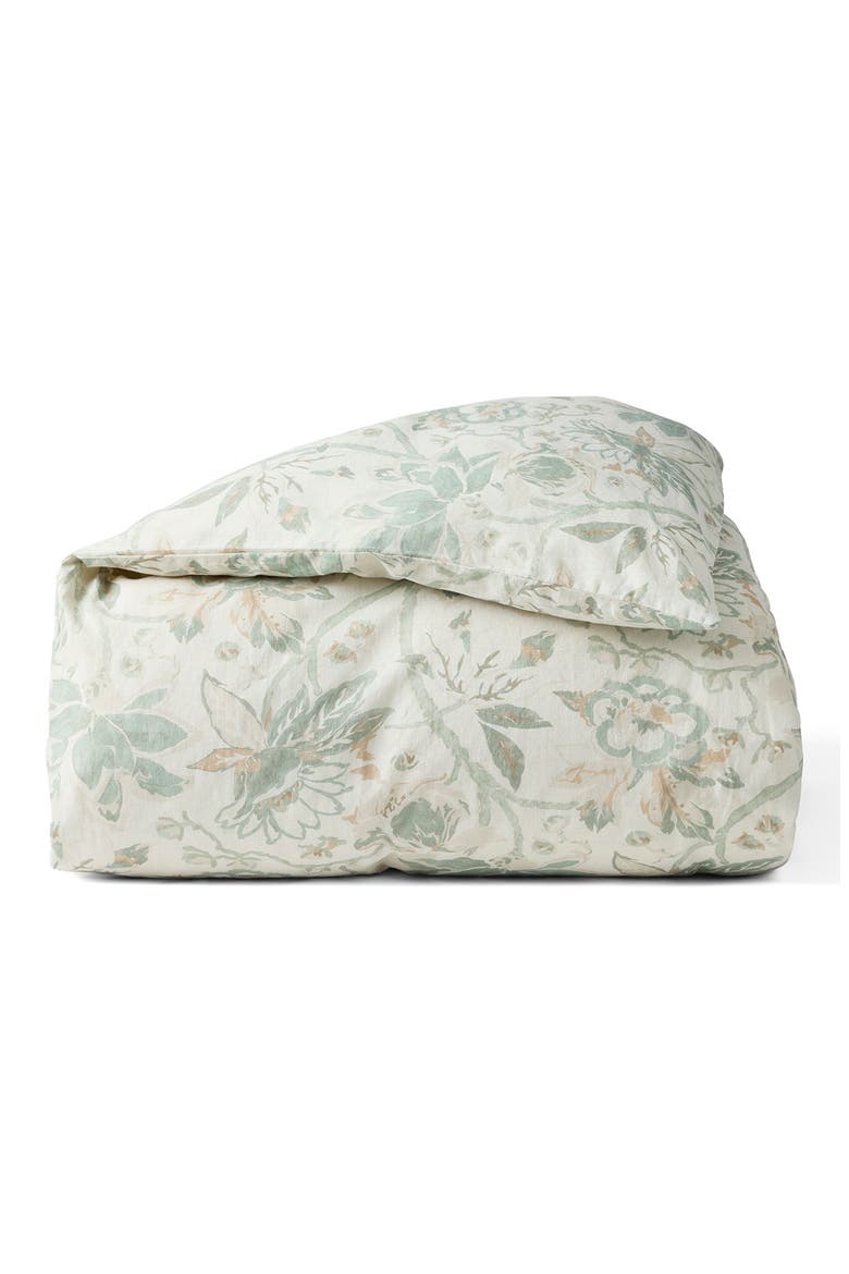 Sea Bloom Linen & Organic Cotton Duvet Cover, Main, color, NATURAL W/ SAGE