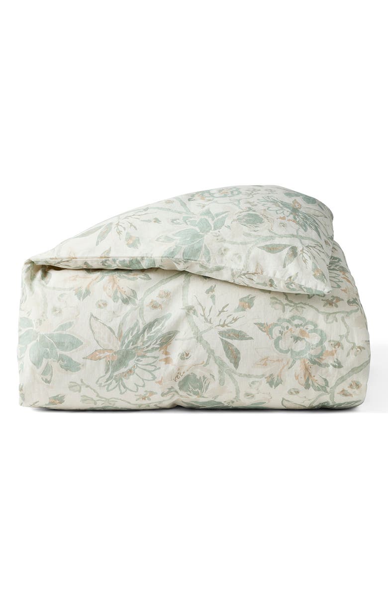 Coyuchi Sea Bloom Linen & Organic Cotton Duvet Cover, Main, color, Natural W/ Sage