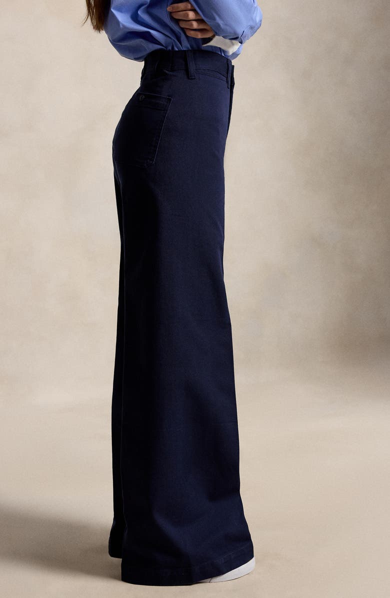 Polo Ralph Lauren High Waist Wide Leg Stretch Cotton Twill Pants, Alternate, color, Navy
