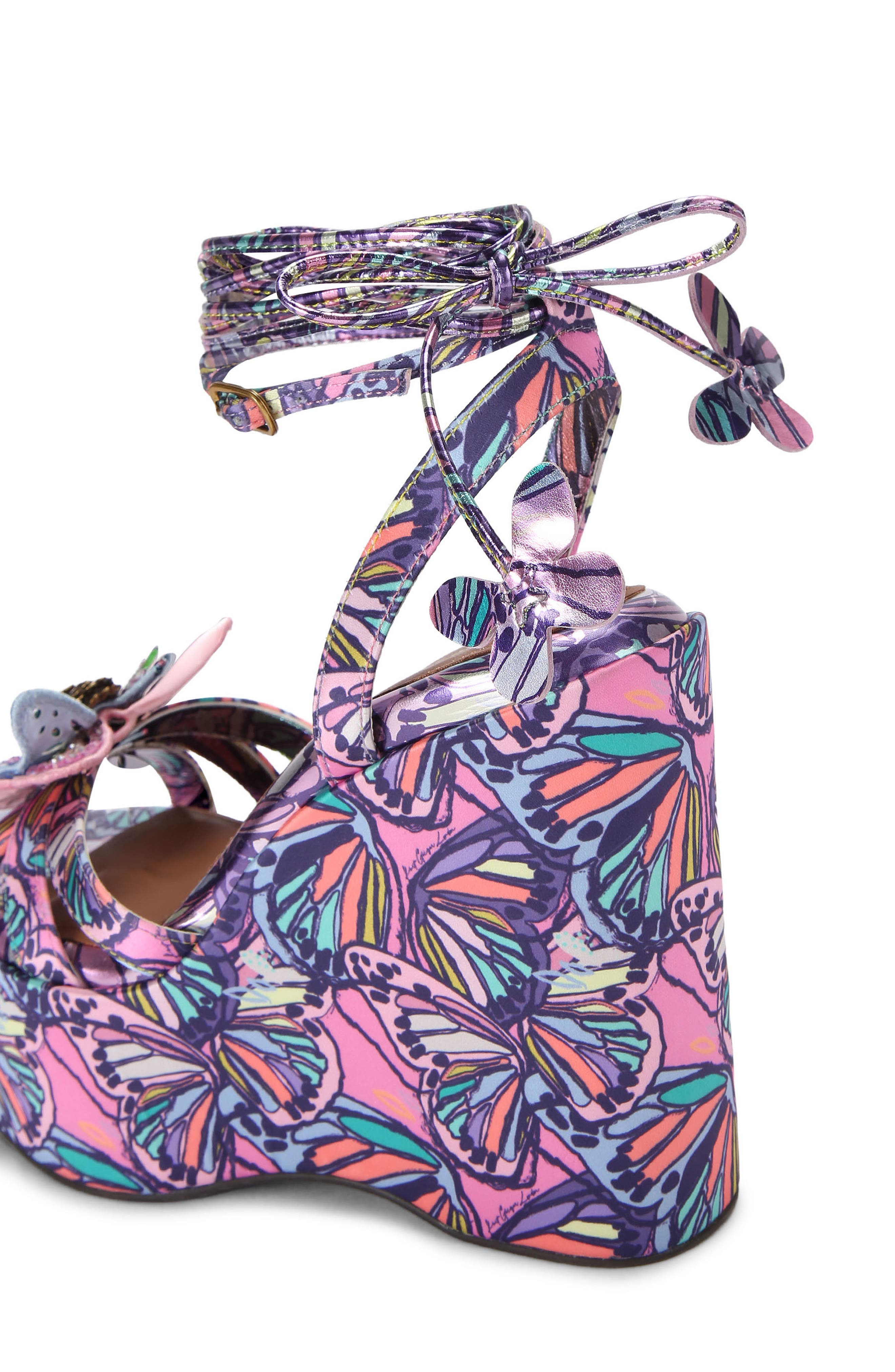 Kurt Geiger London Butterfly Ankle Wrap Platform Wedge Sandal, Alternate, color, Light/ Pastel Purple