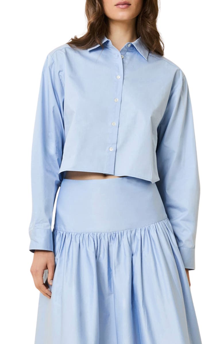 Solid & Striped The Cropped Avril Button-Up Shirt, Main, color, Open Water