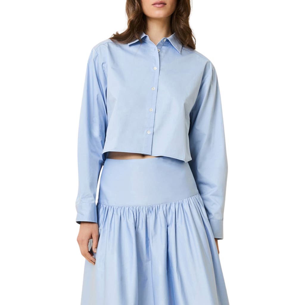 Solid & Striped The Cropped Avril Button-up Shirt In Blue