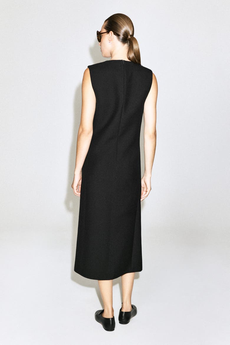 Belt-Detail Double-Faced Wool Midi Dress, Alternate, color, BLACK