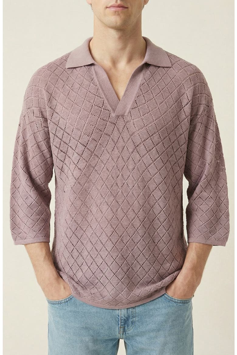 Textured Quarter Sleeve Knit Polo Sweater, Alternate, color, Mauve
