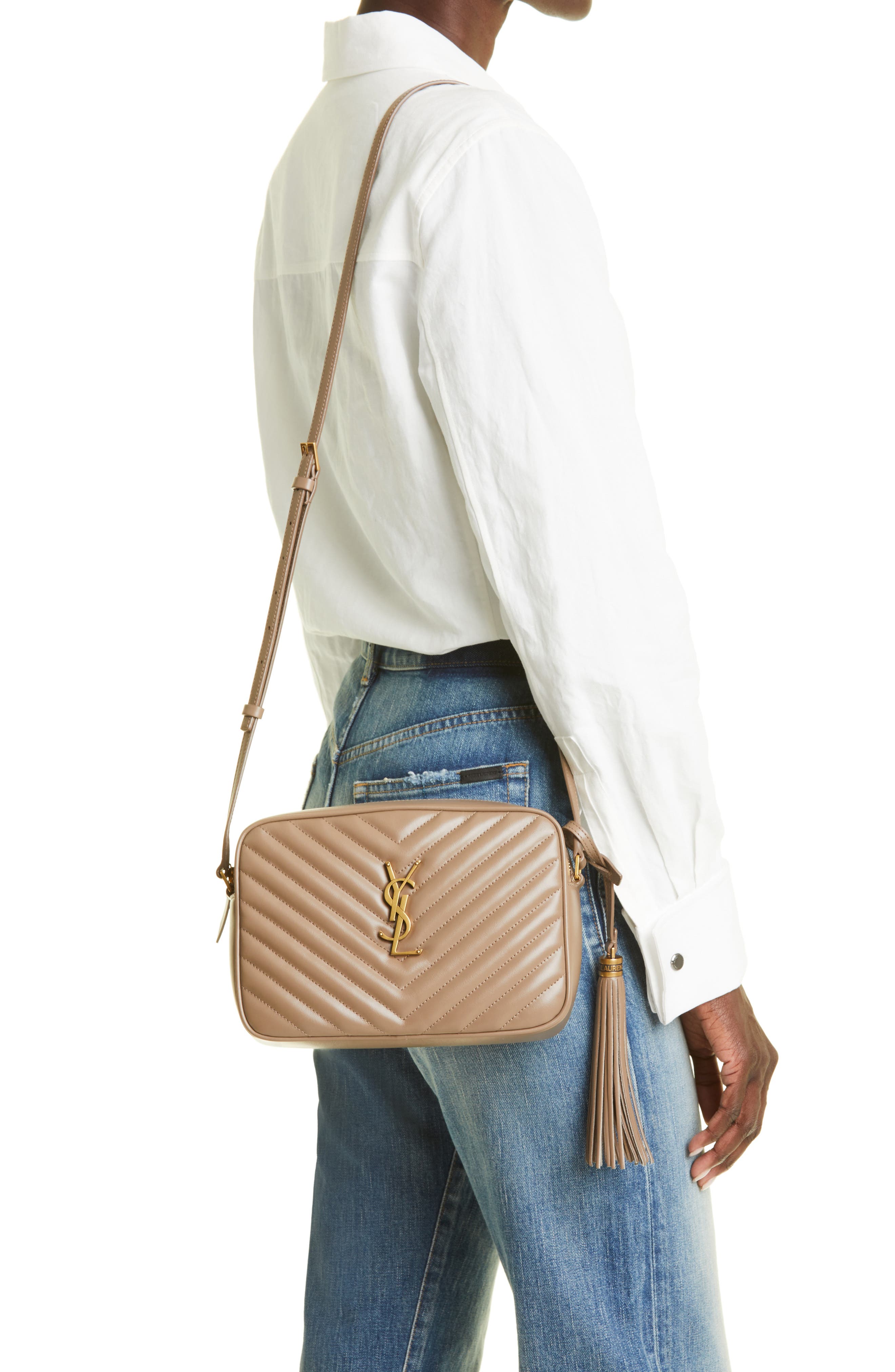 Lou Leather Camera Bag, Alternate, color, TAUPE/GOLD