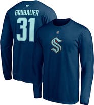 FANATICS Men's Fanatics Branded Philipp Grubauer Deep Sea Blue Seattle Kraken Authentic Stack Name & Number Long Sleeve T-Shirt