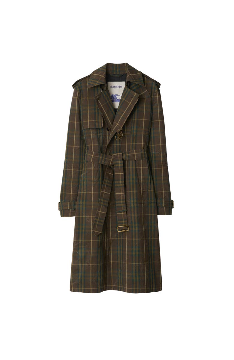 Burberry Long Check Cotton Trench Coat, Alternate, color, 
