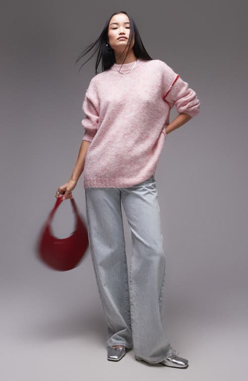 Topshop Contrast Seam Oversize Sweater in Light Pink 