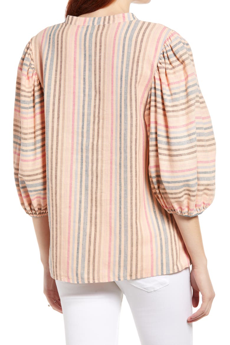 Maternal American Stripe Puff Sleeve Maternity Blouse, Alternate, color, PEACH/ NAVY STRIPE