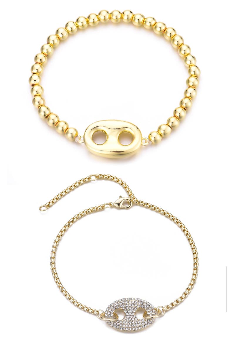 Set of 2 Crystal Mariner Bracelets, Main, color, GOLD