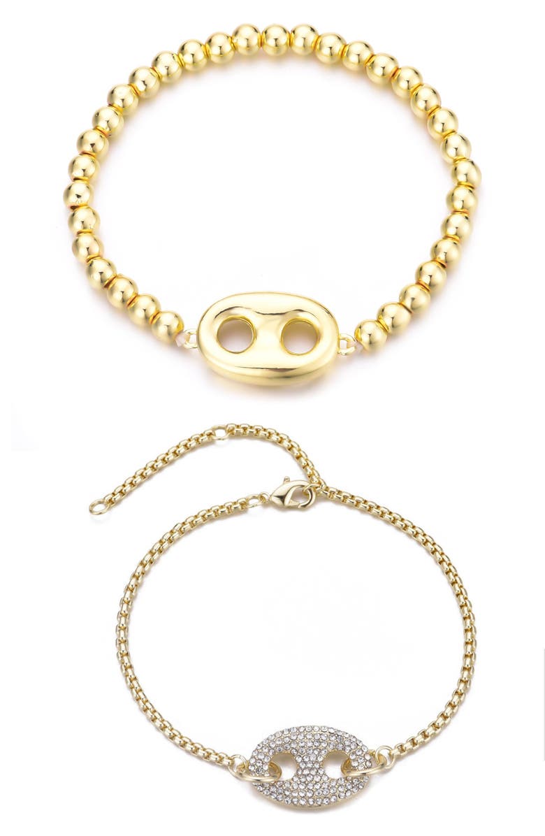 Adornia Set of 2 Crystal Mariner Bracelets, Main, color, Gold