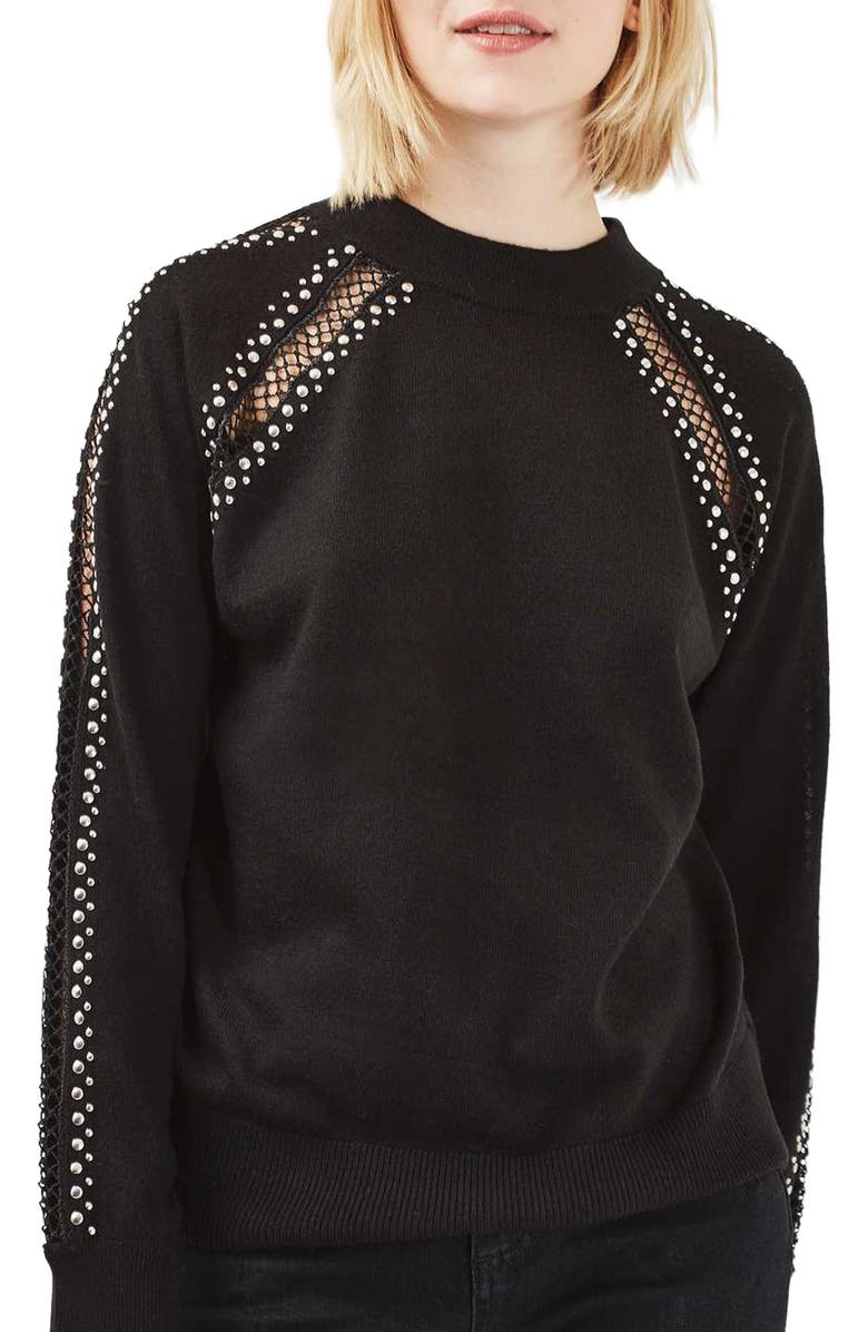 Topshop Stud Lattice Sweater, Main, color,