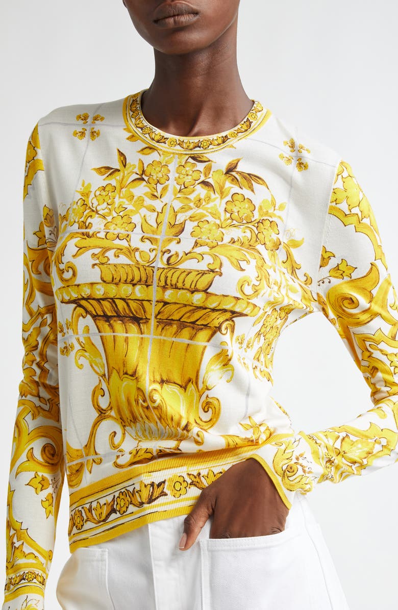 Dolce&Gabbana Majolica Print Silk Sweater, Alternate, color, 