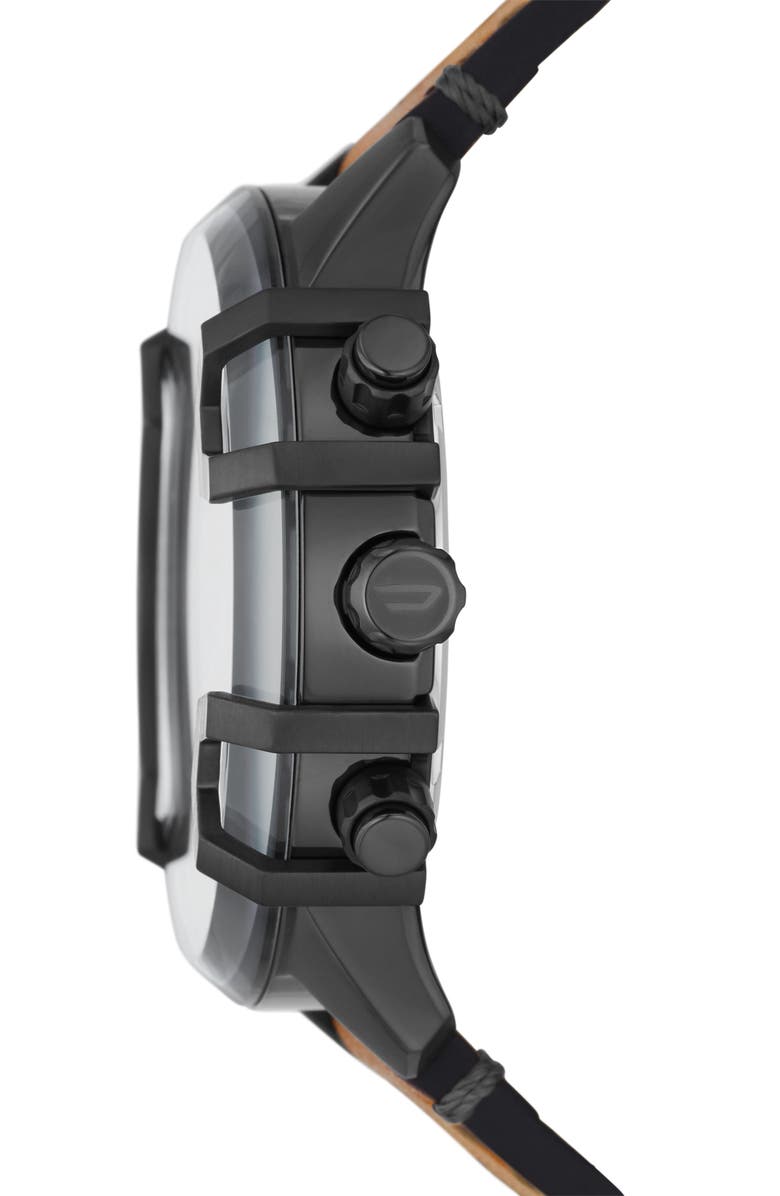 DIESEL<sup>®</sup> Griffed Chronograph Quartz Leather Strap Watch, 48mm, Alternate, color, Gunmetal