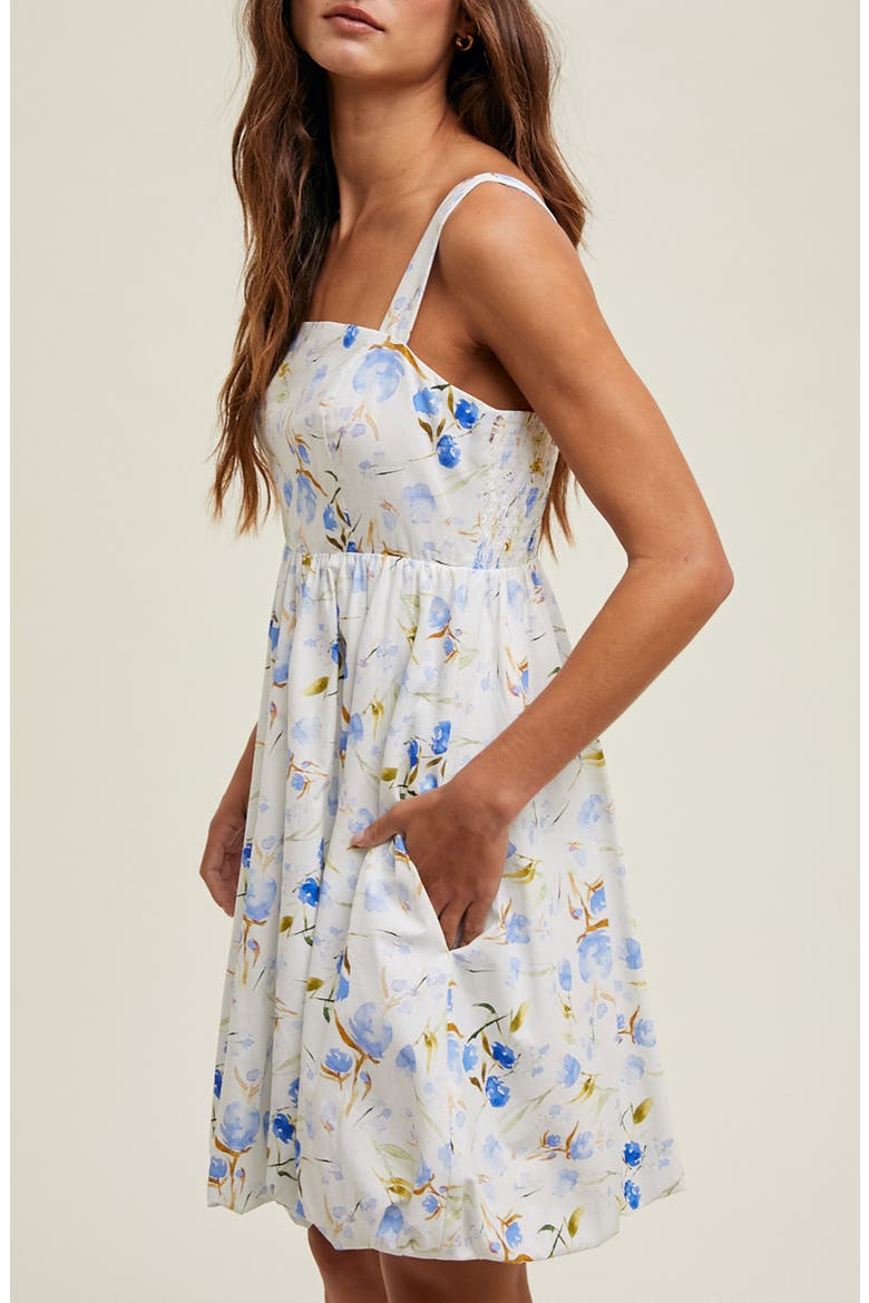 Floral Bubble Hem Fit & Flare Minidress, Alternate, color, BLUE/ WHITE