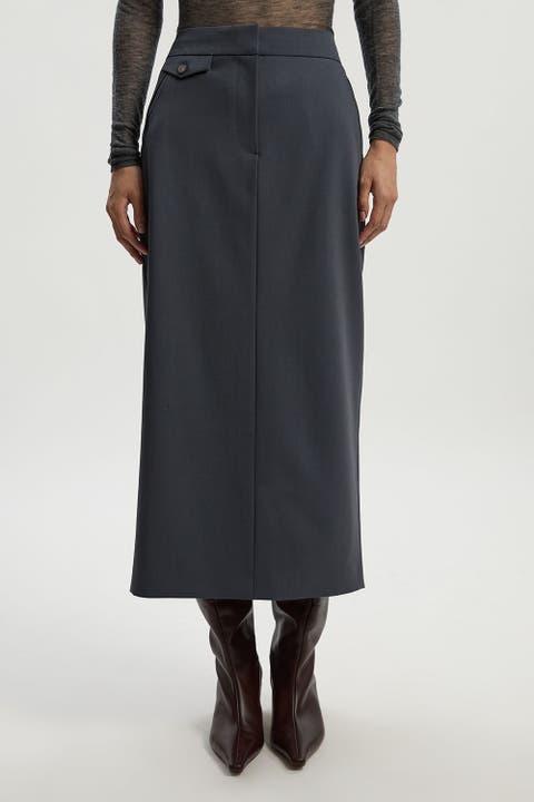 Tailored Twill Pencil Maxi Skirt