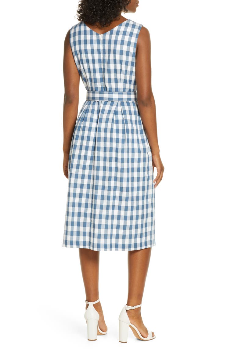 Sleeveless Cotton Gingham Dress, Alternate, color, IVORY/BLUE