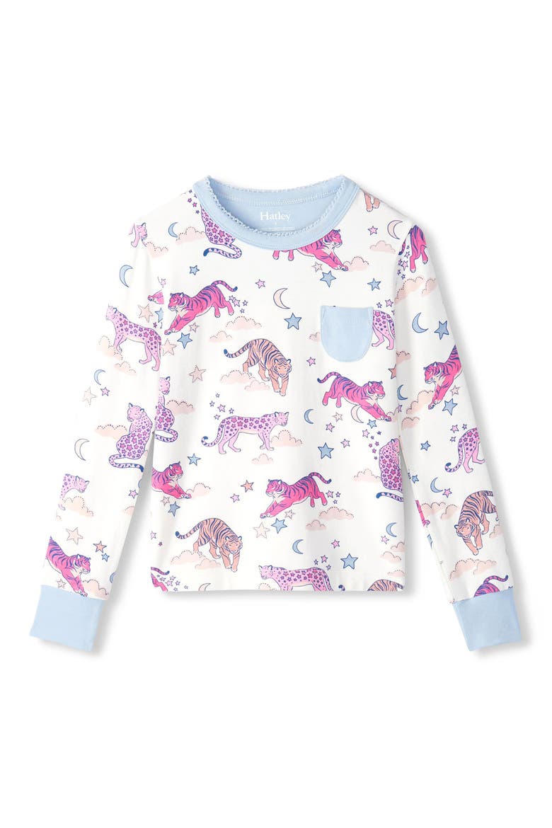 Kids' Night Time Tigers Pajamas, Alternate, color, BLUE