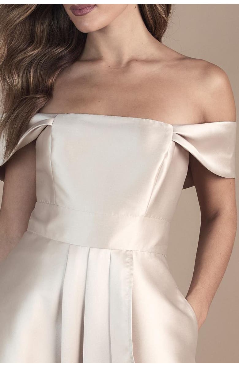 Coast Bardot Twill Bridesmaid Dress, Alternate, color, Champagne