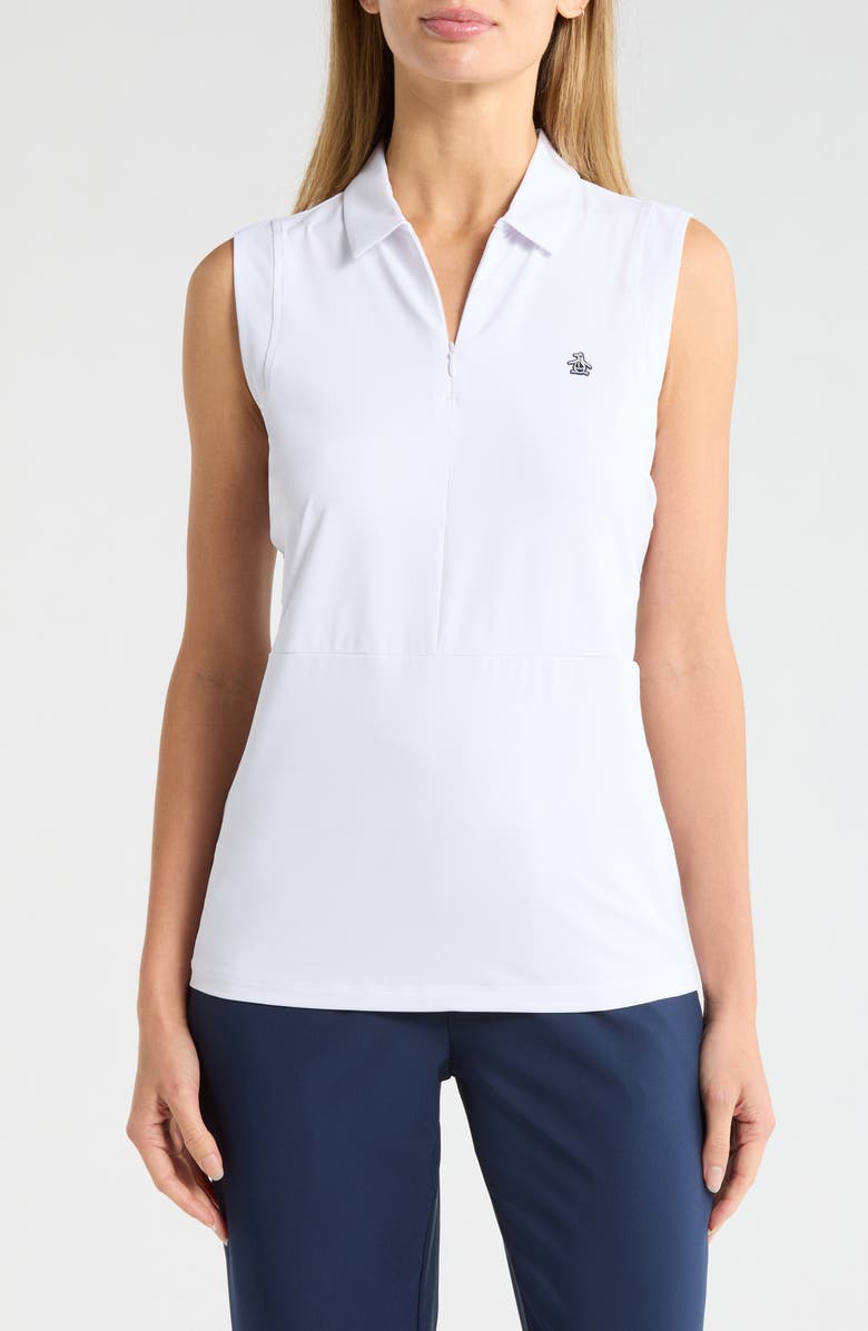 ORIGINAL PENGUIN GOLF Sleeveless Zip Polo, Main, color, Bright White