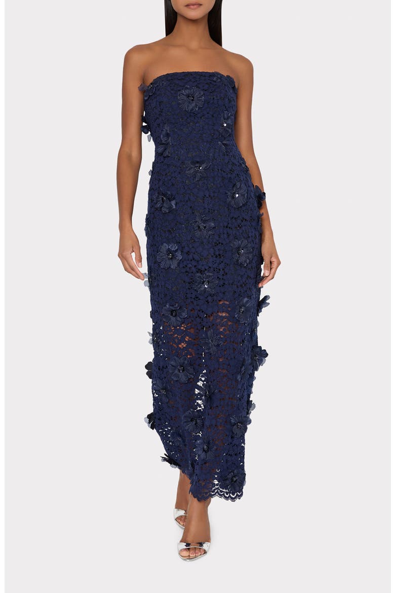Kait Floral Lace Sequin Strapless Gown, Main, color, NAVY