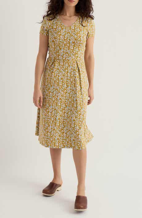 Pier View Print Flare Stretch Organic Cotton Dress