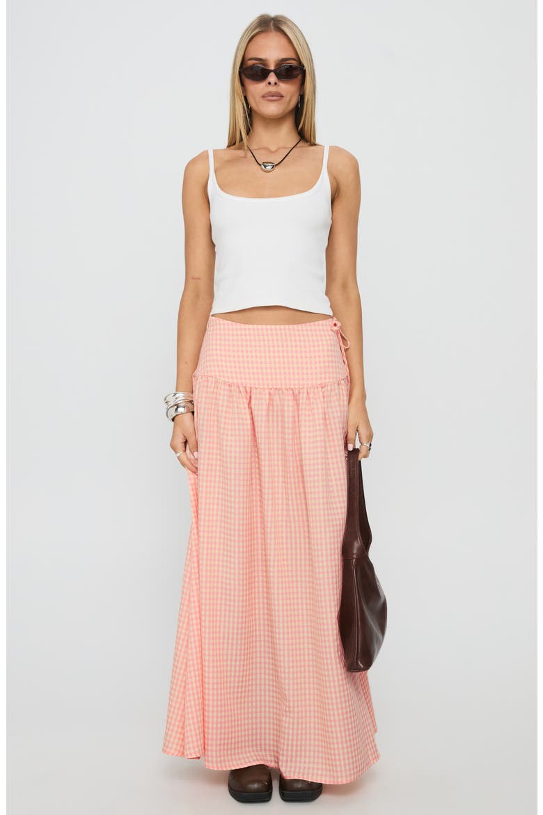 Analeah Gingham Side Tie Maxi Skirt, Alternate, color, ORANGE CHECK