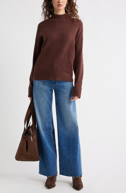 Rib Detail Mock Neck Sweater