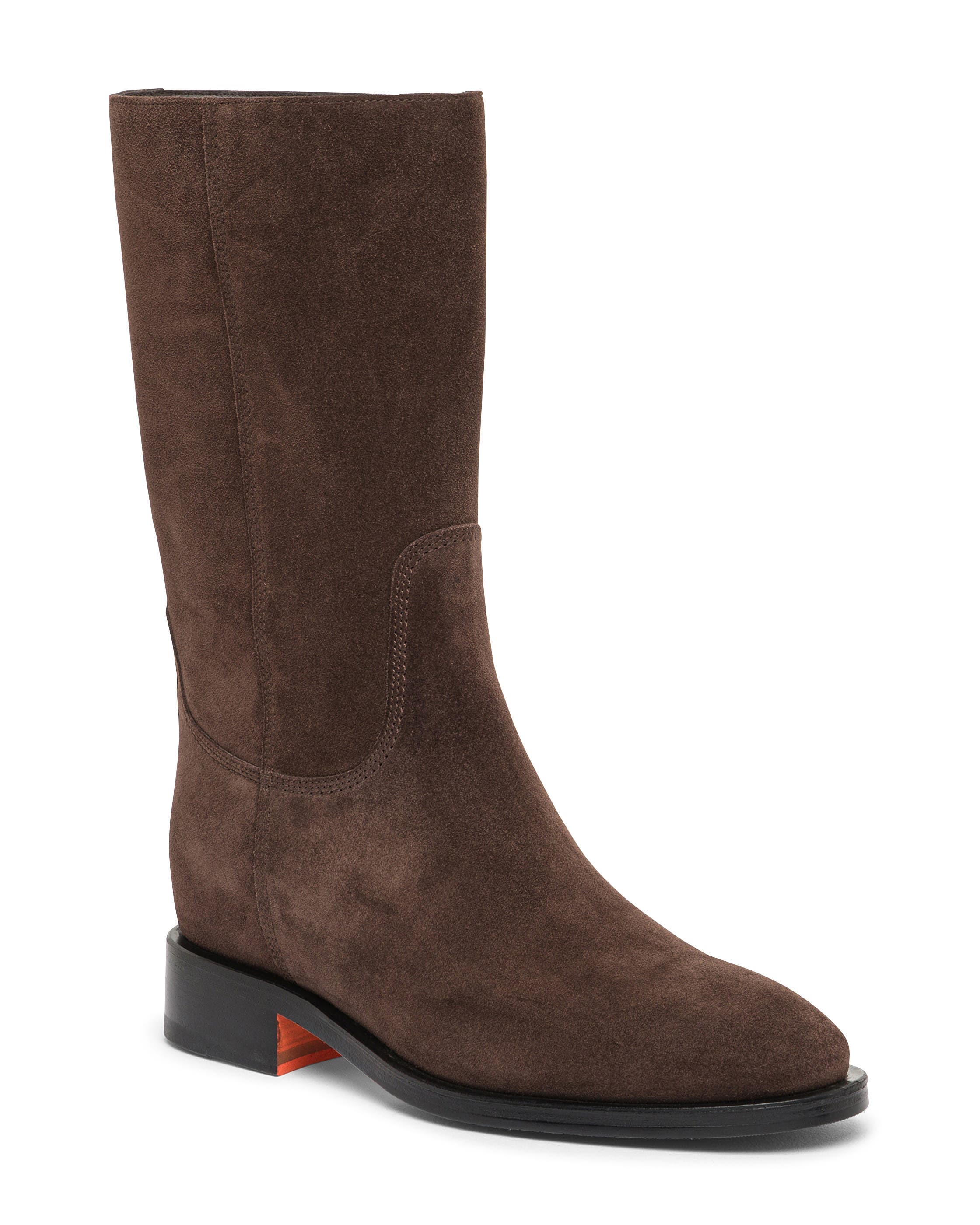 Santoni Leather midi-boot in suede, Main, color, Brown