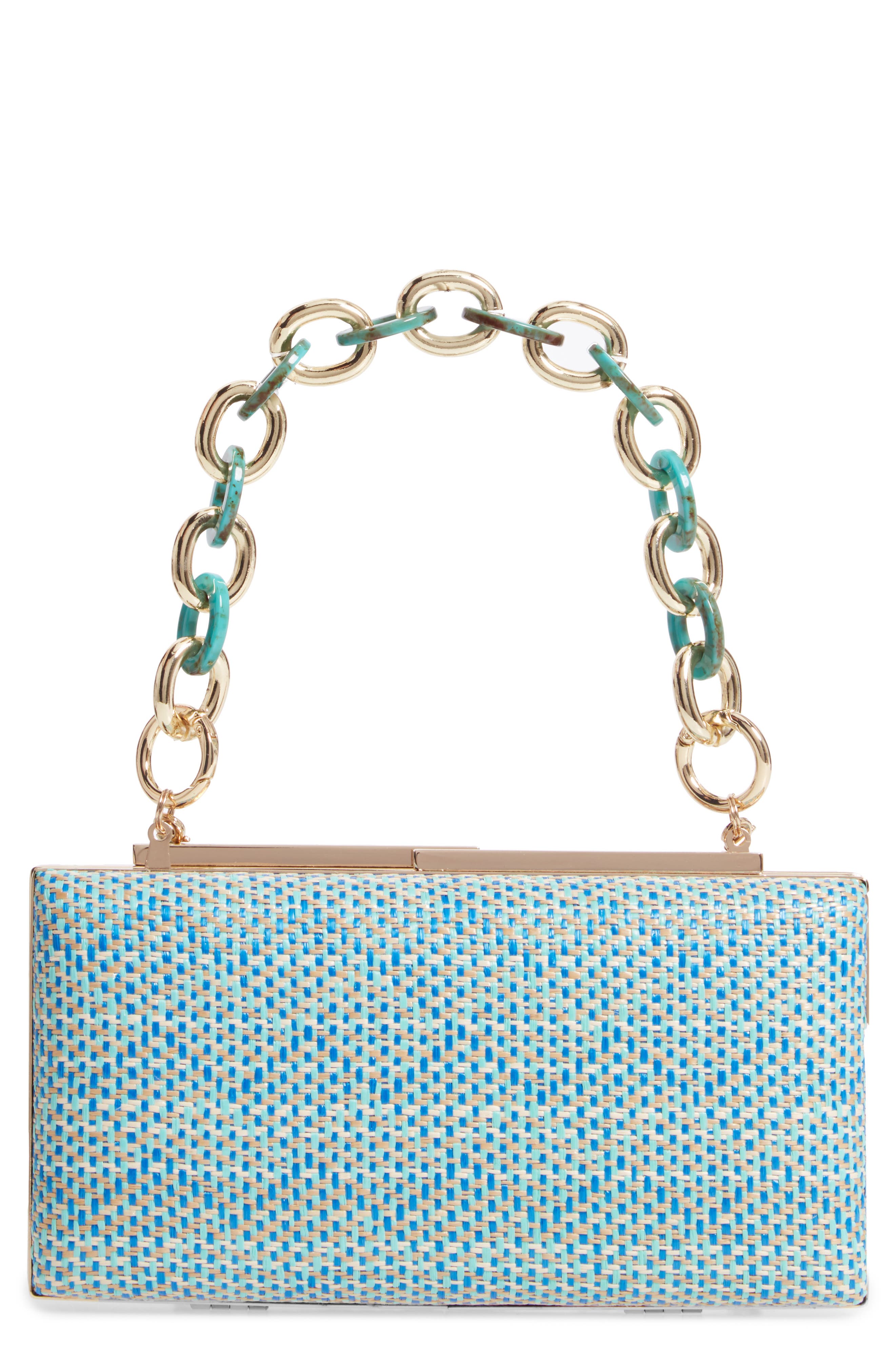 Woven Minaudiére, Main, color, TEAL TURQUOISE