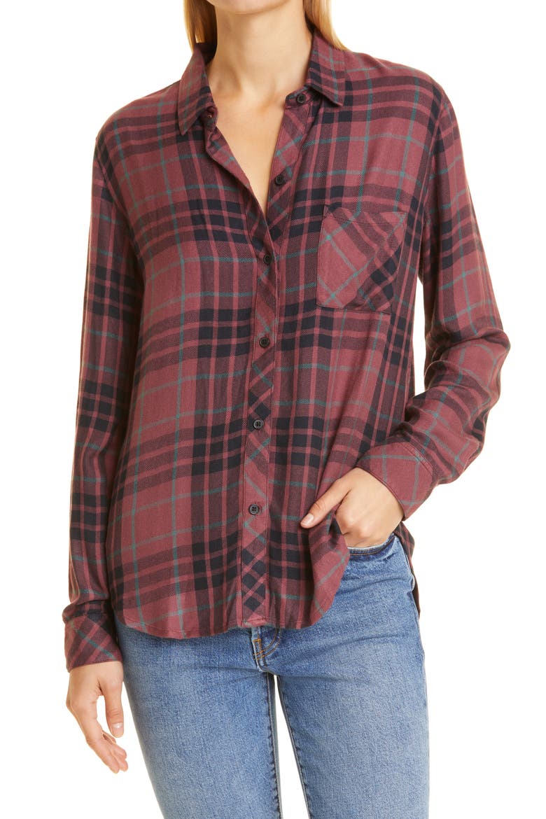 Hunter Plaid Button-Up Shirt, Main, color, MIDNIGHT ROSE