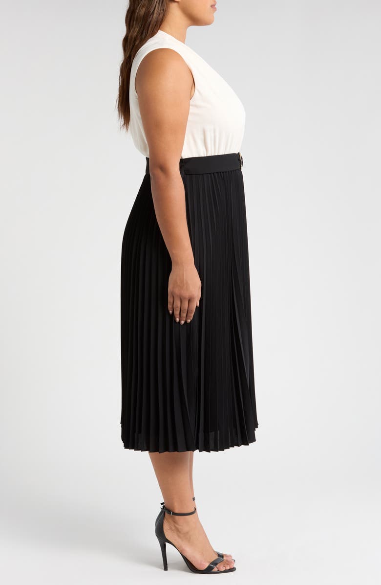 Anne Klein Pleated Belted Surplice V-Neck Dress, Alternate, color, 