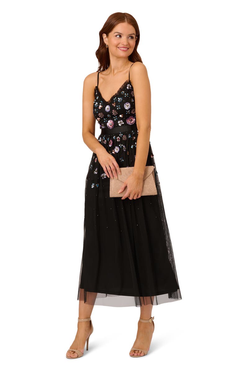 Adrianna Papell Floral Bead A-Line Dress, Alternate, color, 