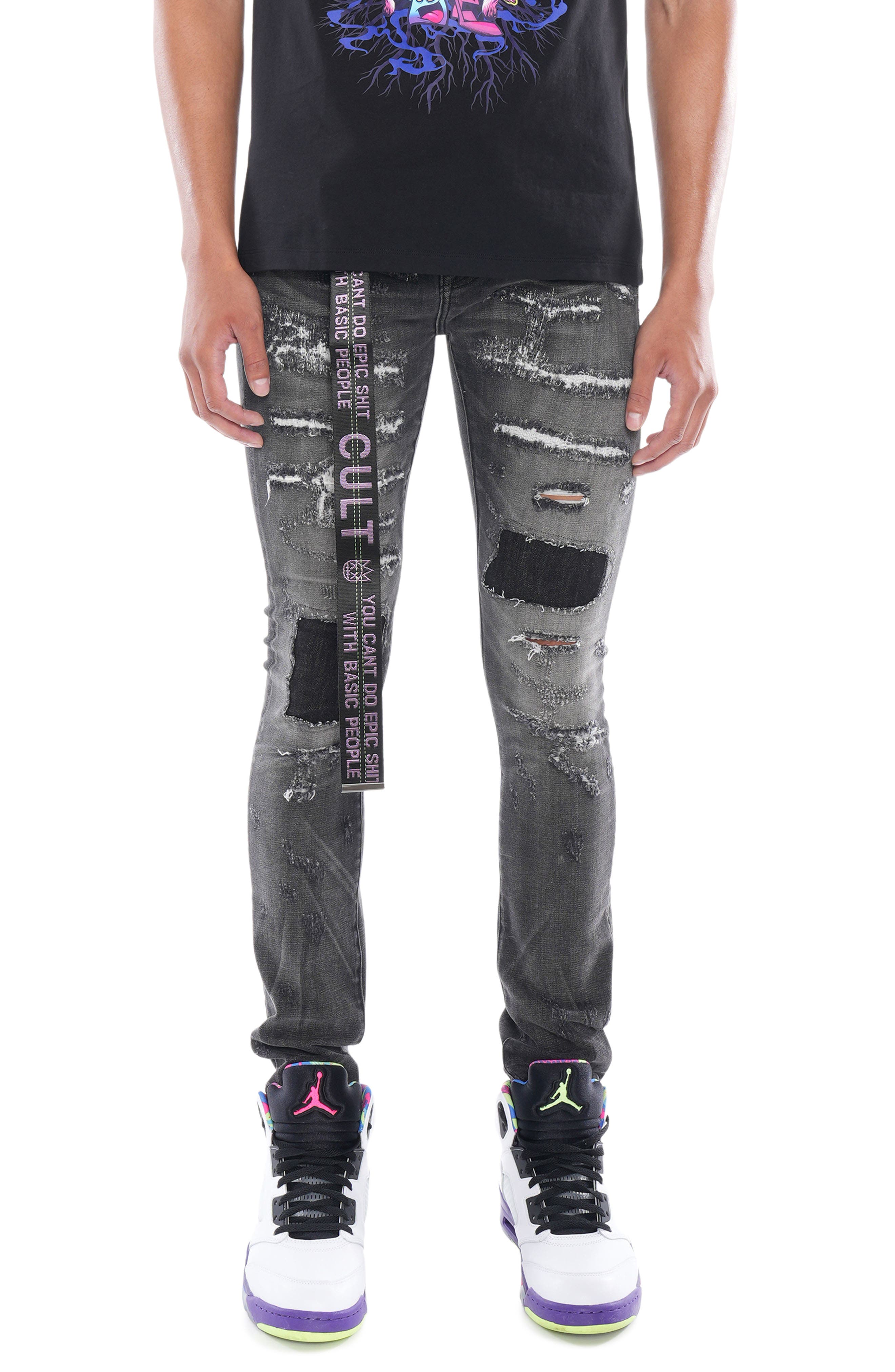 Cult of Individuality Punk Rip & Repair Superskinny Belted Jeans (Men ...
