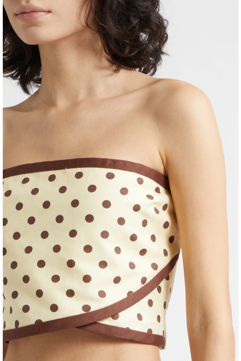 Bowie Strapless Linen Blend Crop Top, Alternate, color, VANILLA/ CHOC