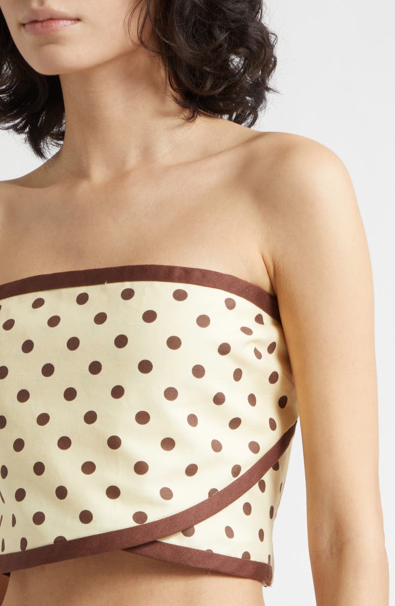 POSSE Bowie Strapless Linen Blend Crop Top, Alternate, color, Vanilla/ Choc