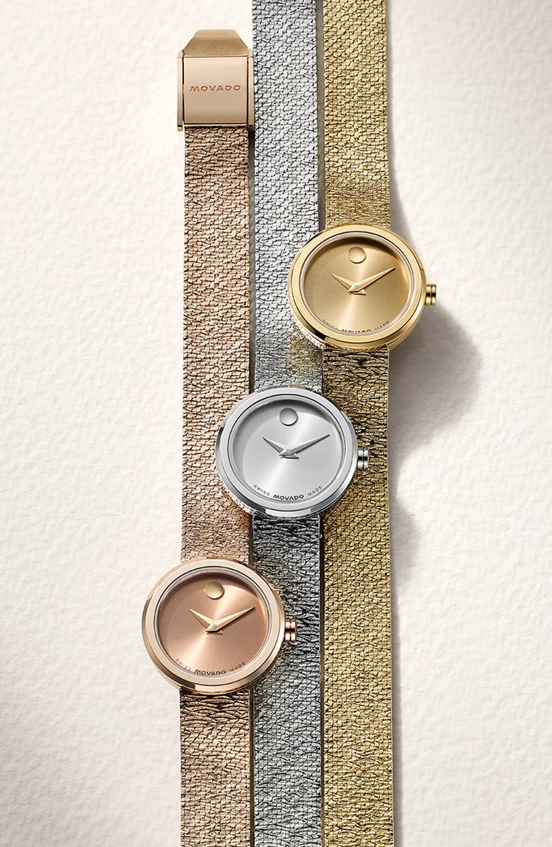 Movado Mini Museum Velura Mesh Strap Watch, 21mm, Alternate, color, Silver